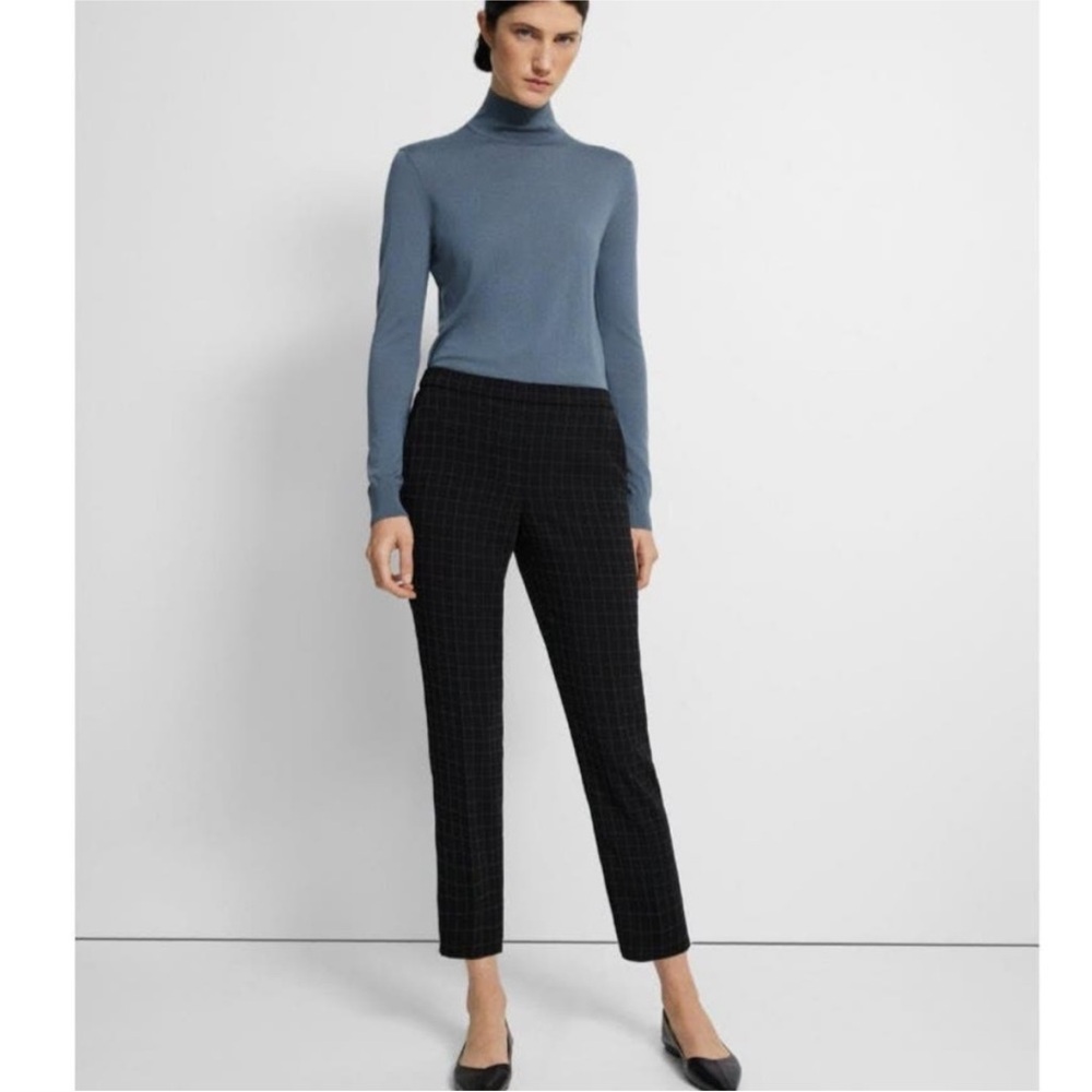 Theory Treeca Pull On Pants in Check Crepe Size 4 Black